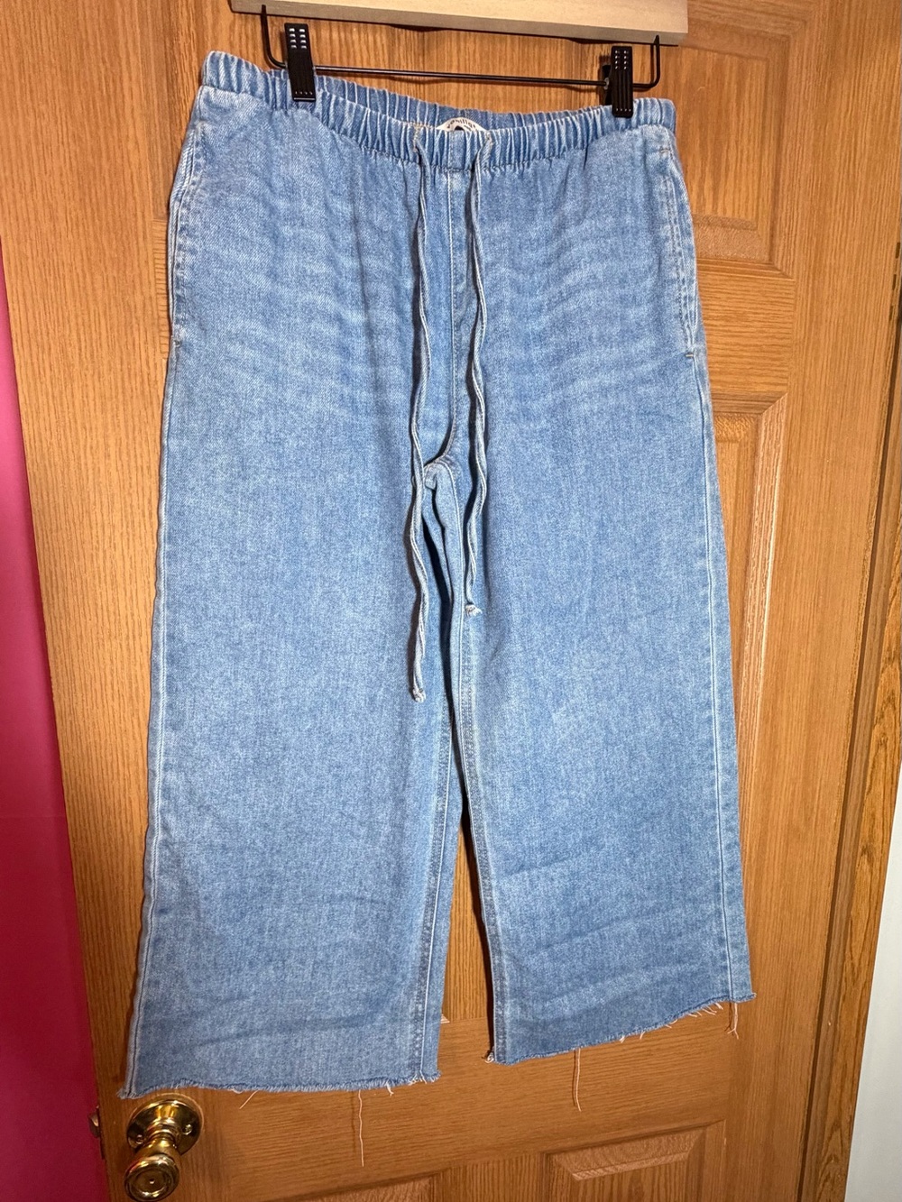 Vanilla Star Light Wash Wide-Leg Drawstring Jeans